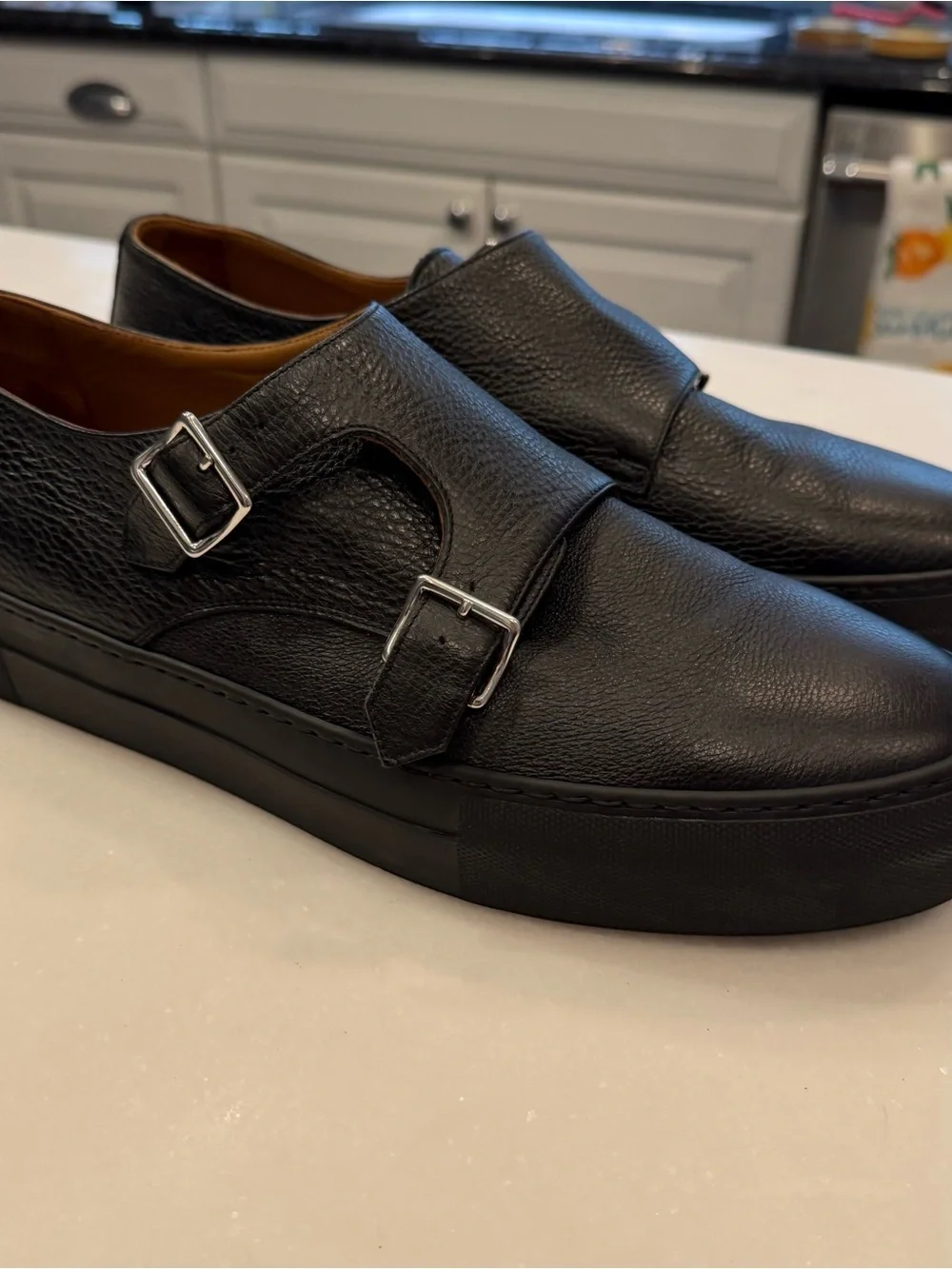 United Arrows Men’s Double Monk Shoes Sneakers Black Leather Sz US 10.5  EU44NEW